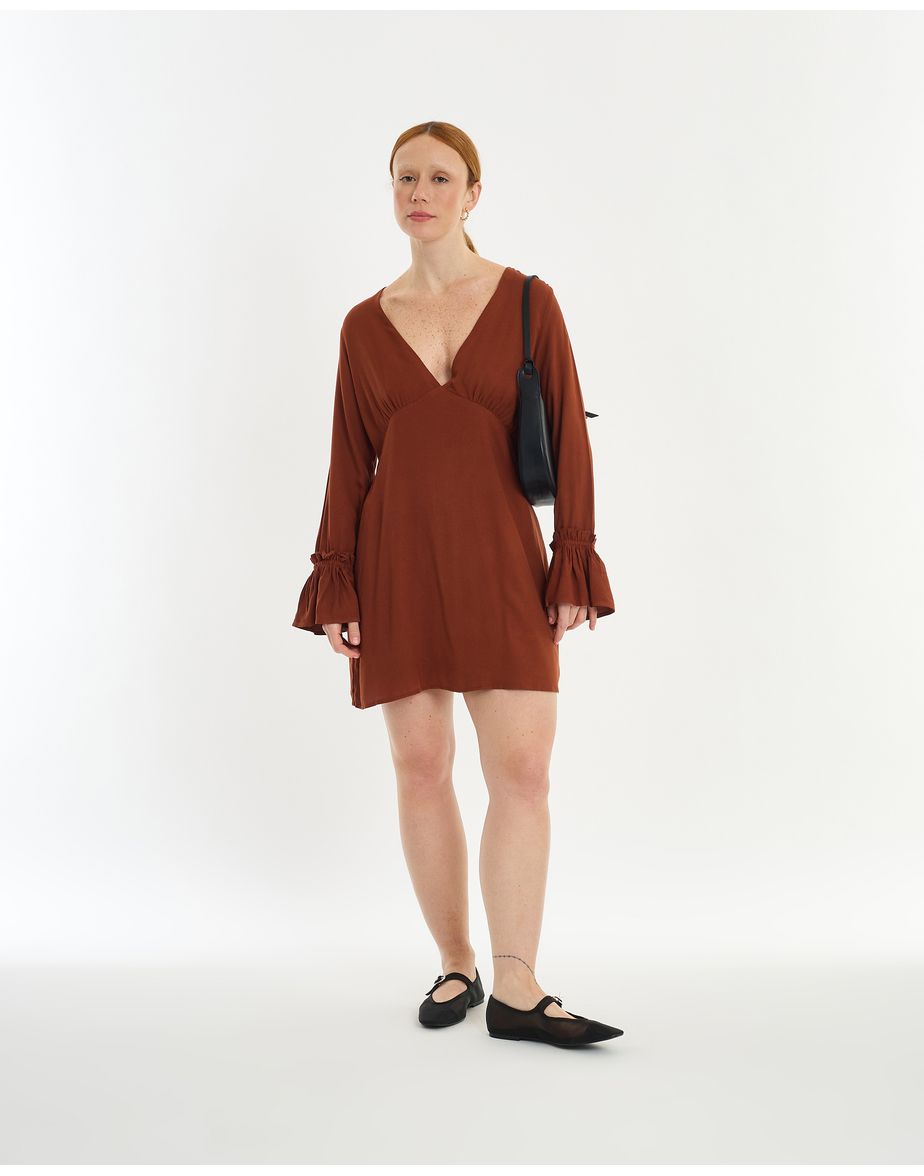 Vestido manga lie marrom