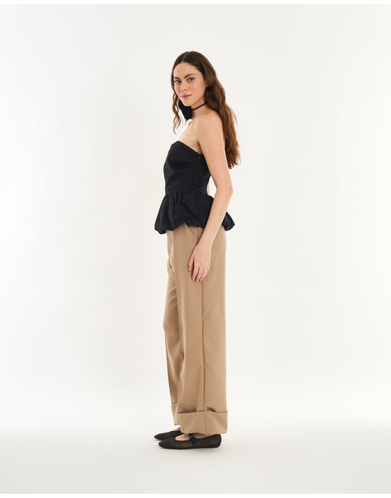 Calça virada pin bege