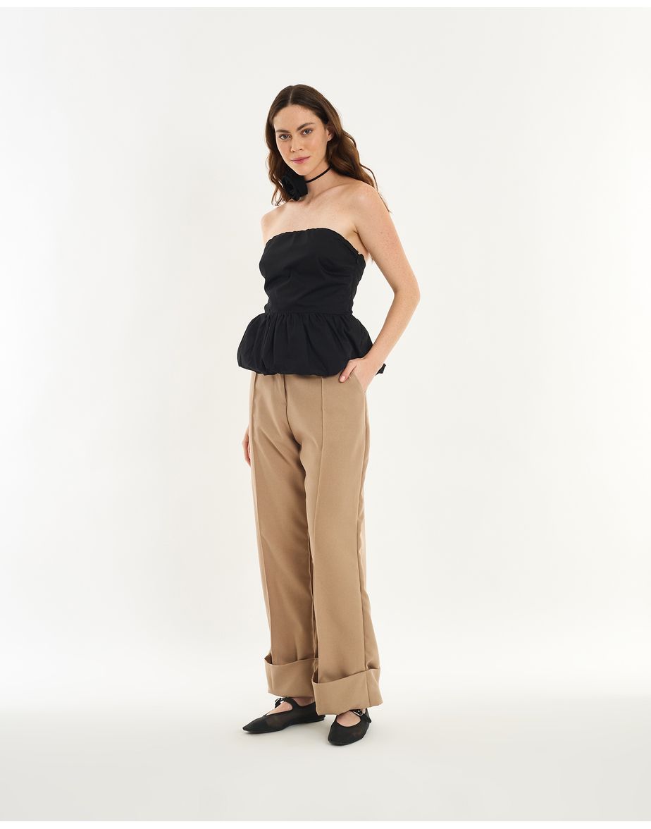 Calça virada pin bege
