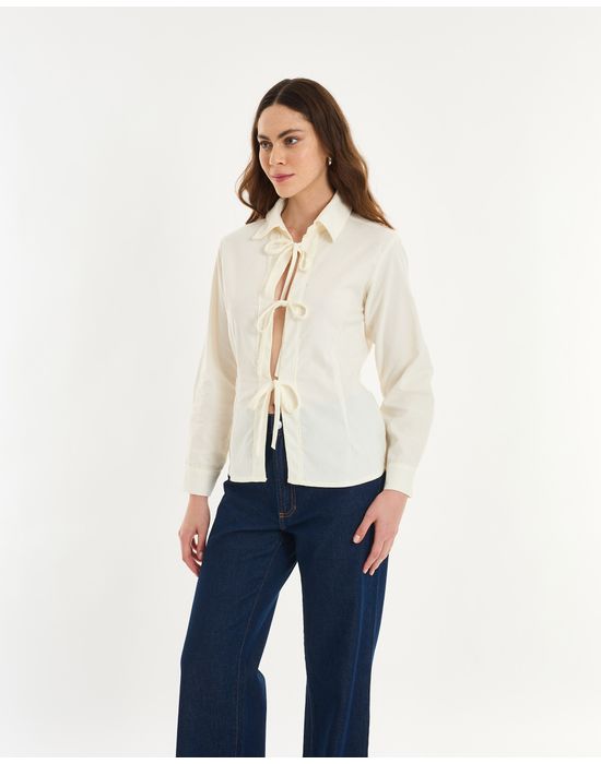 Camisa laços pin off-white