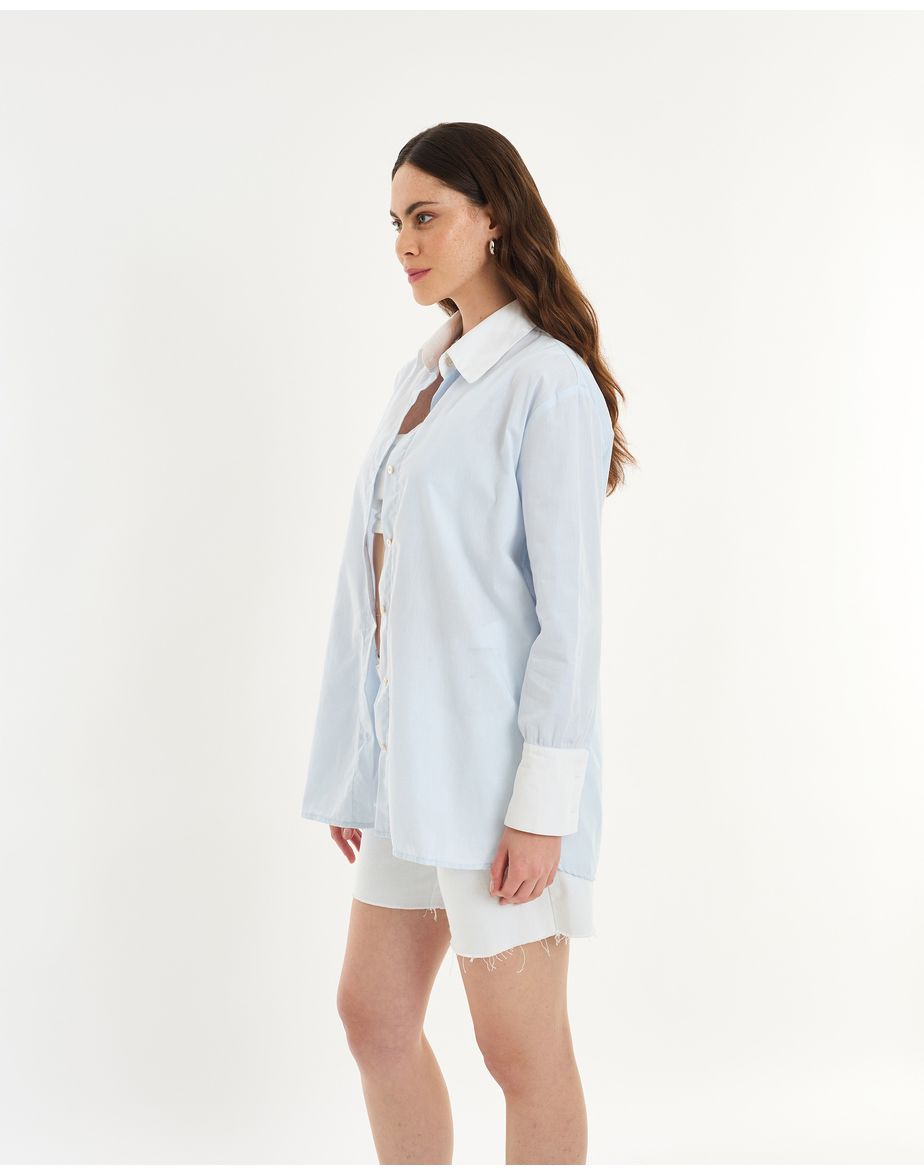 Camisa punho pin azul