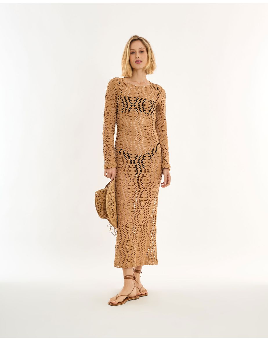 Vestido rendado alt bege
