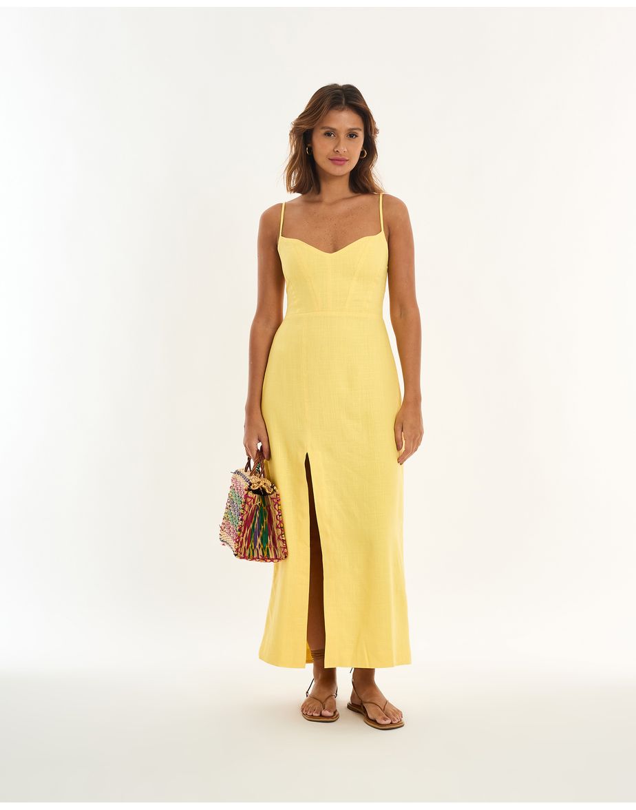 Vestido fenda alt amarelo
