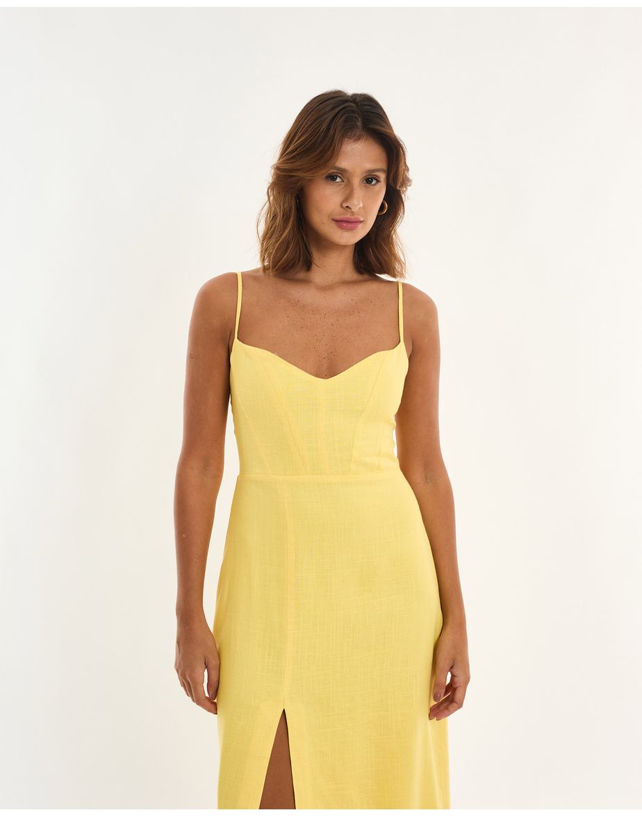 Vestido fenda alt amarelo