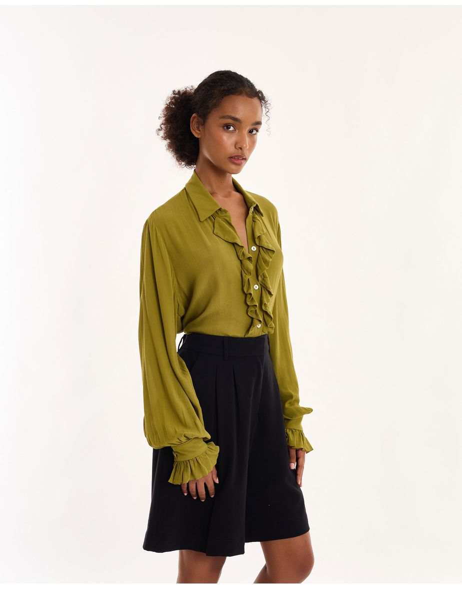 Camisa babados geek verde