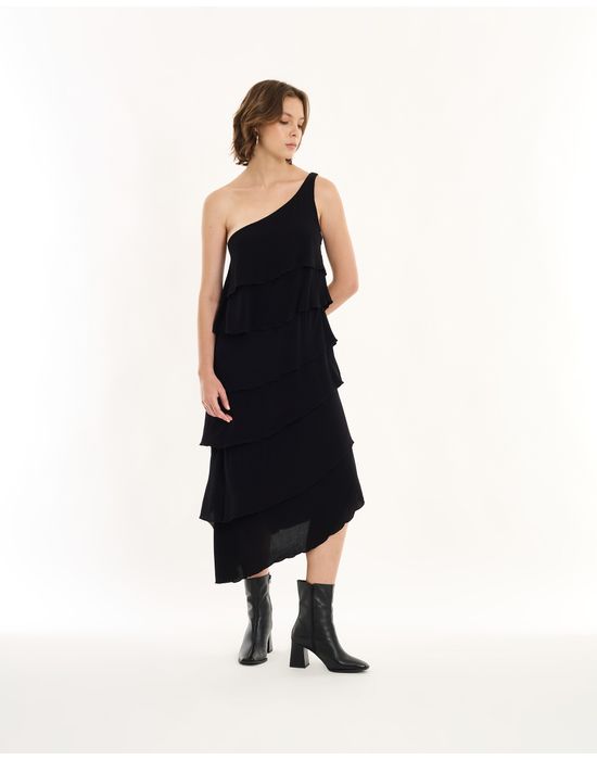 Vestido babados in preto