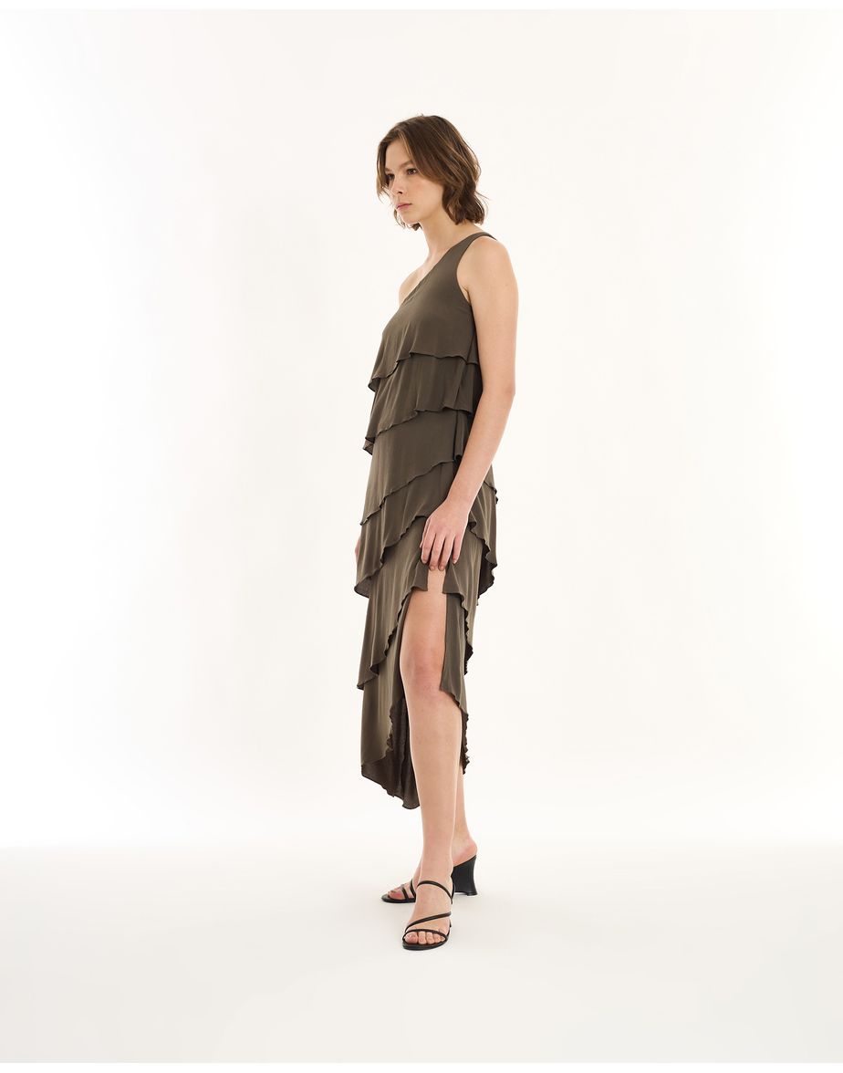 Vestido babados in verde