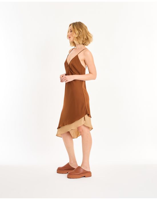 Vestido bicolor ban marrom