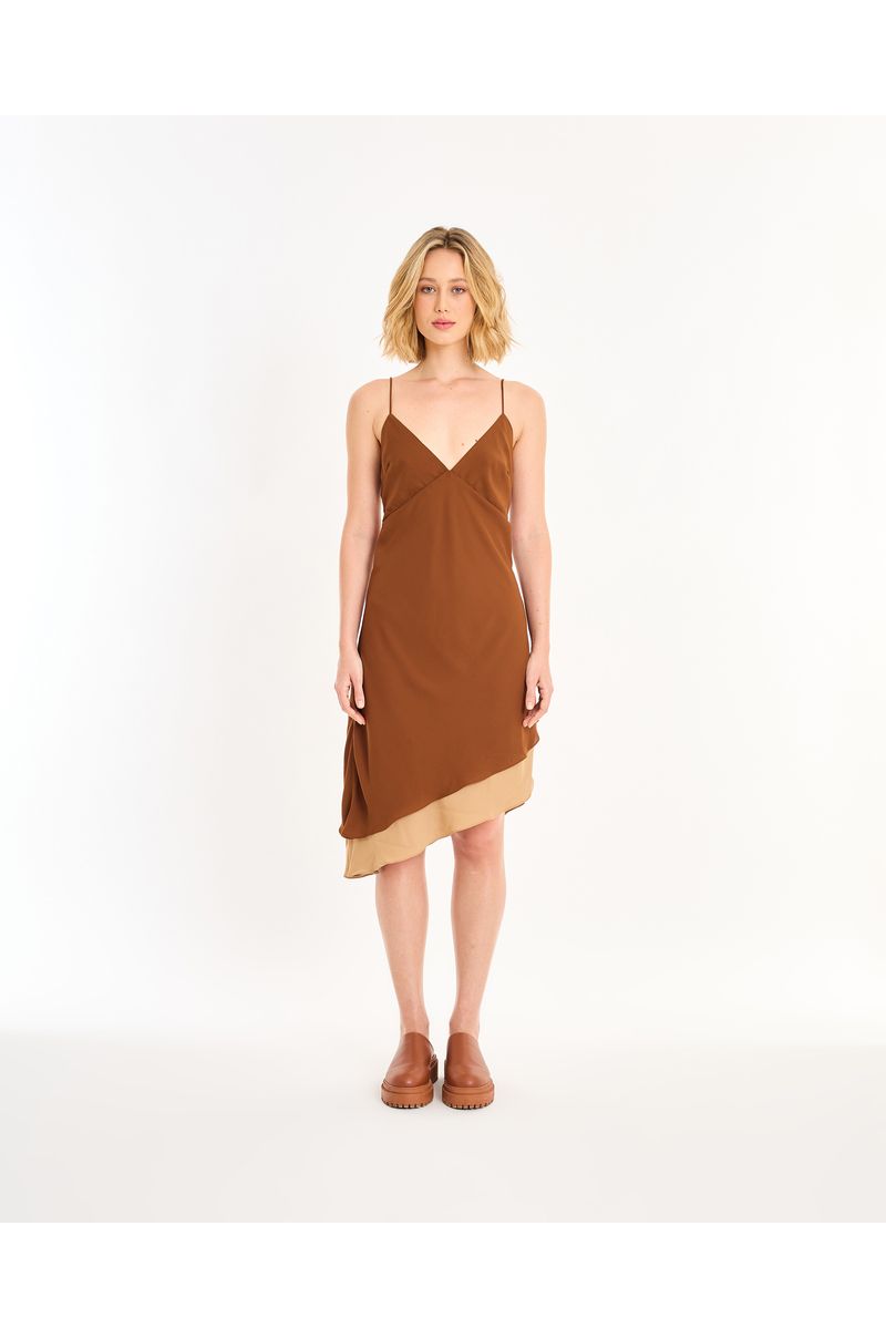 Vestido bicolor ban marrom