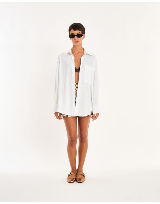 Camisa tricoline nos branco