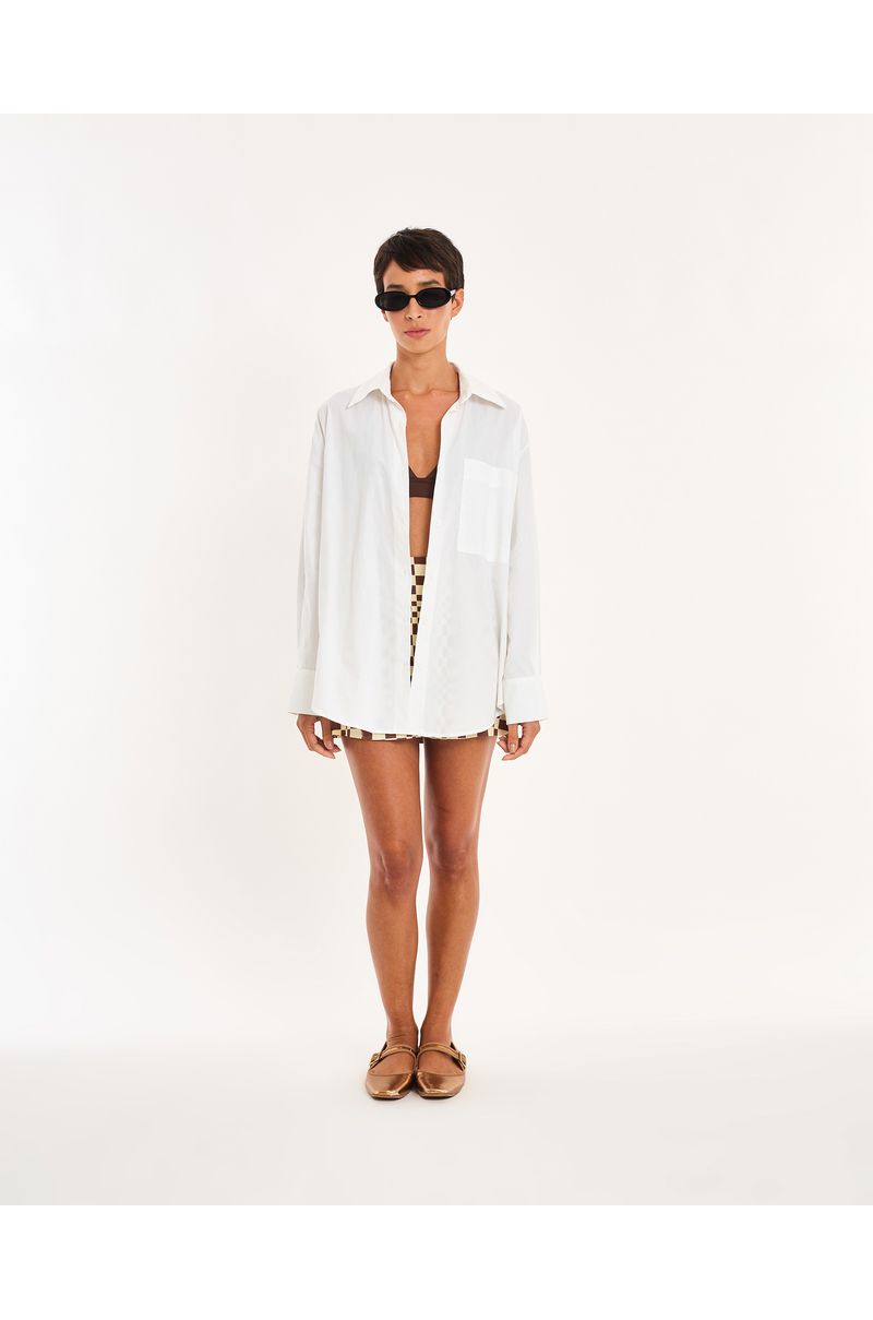 Camisa tricoline nos branco