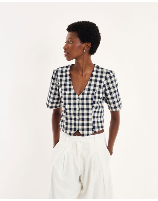 Blusa botão nos azul