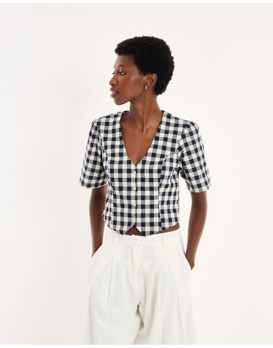 Blusa botão nos azul