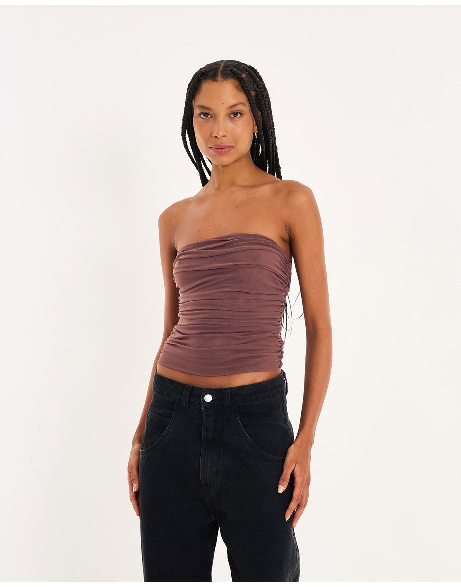 Top tule nos marrom