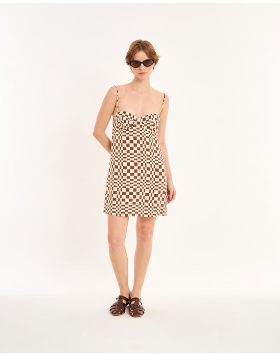 Vestido mini nos estampado marrom