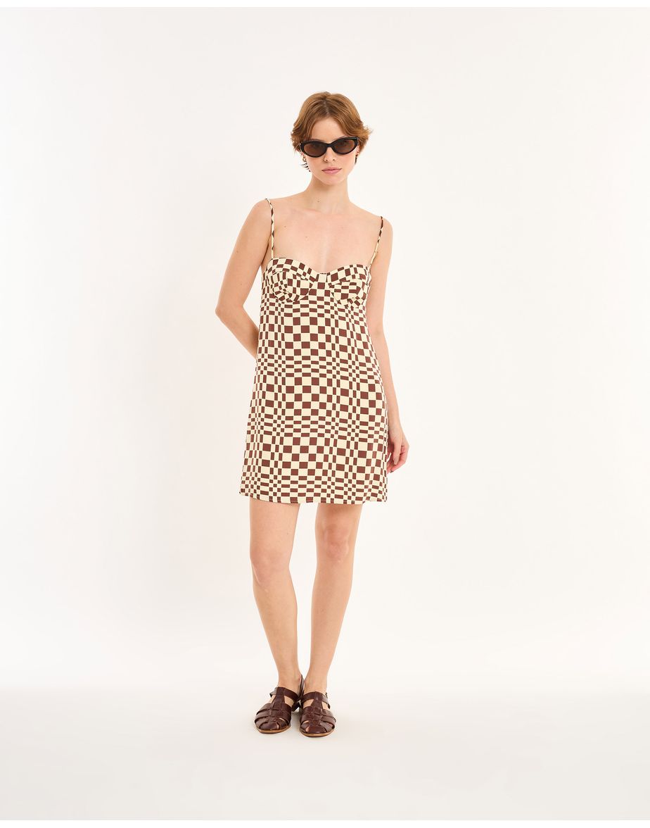 Vestido mini nos estampado marrom