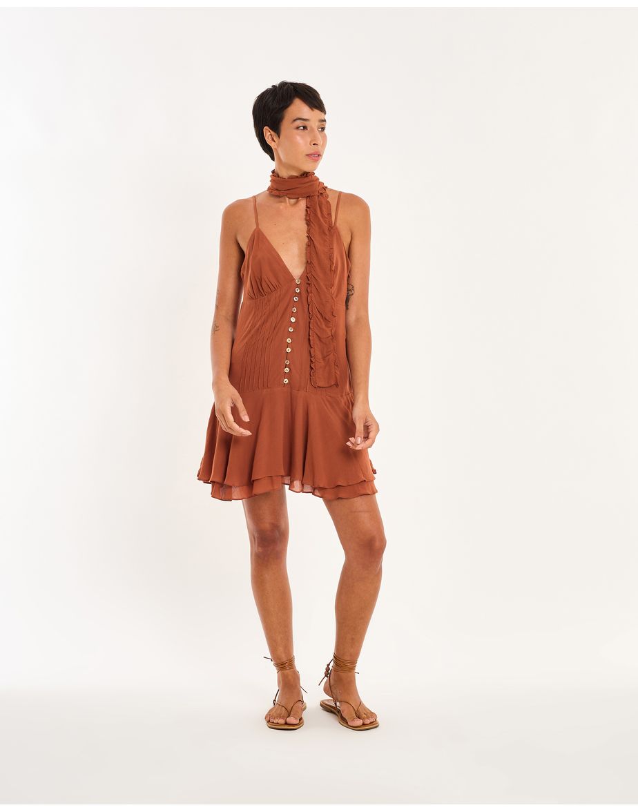 Vestido botões nos marrom