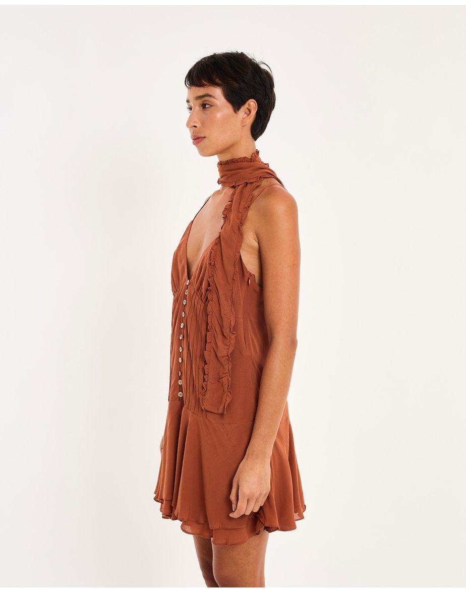 Vestido botões nos marrom