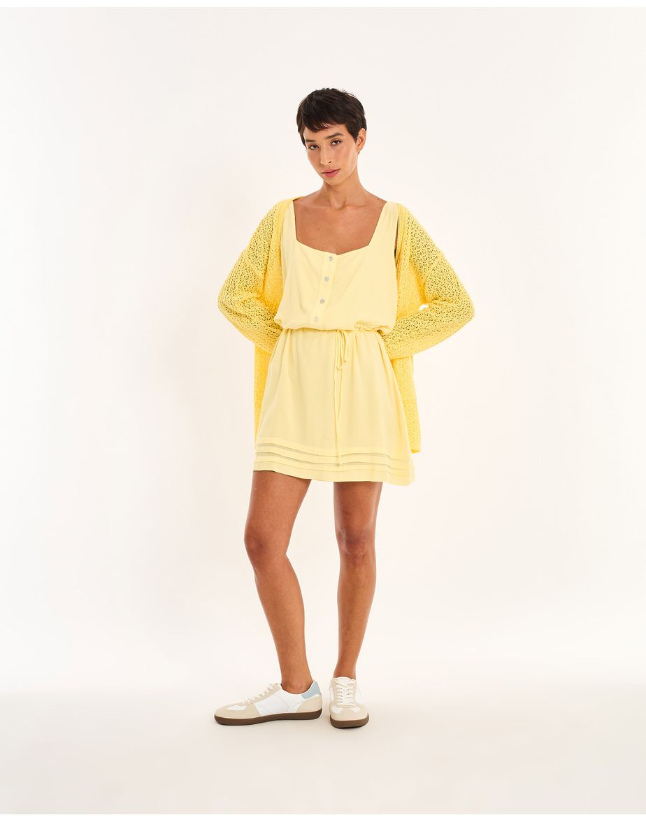 Vestido pregas nos amarelo