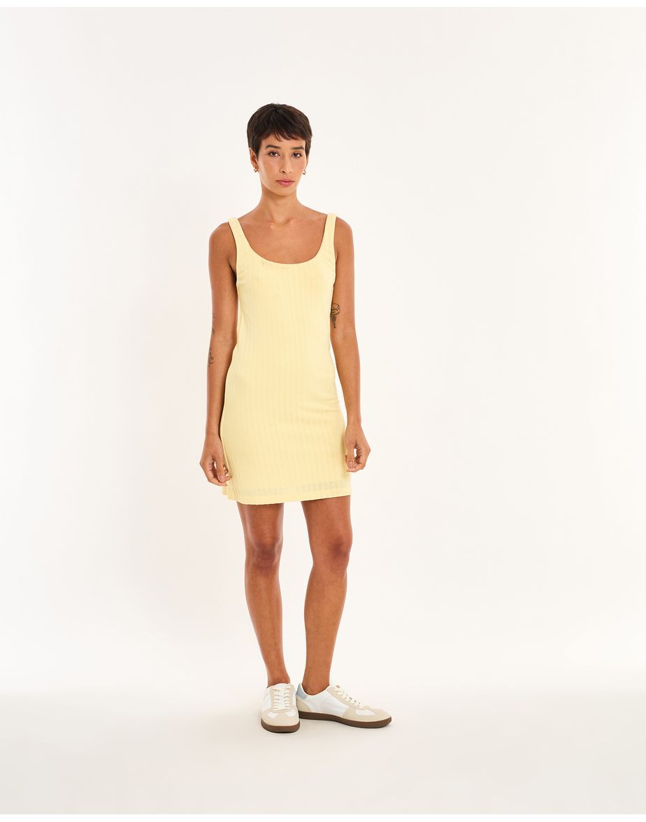 Vestido canelado nos amarelo
