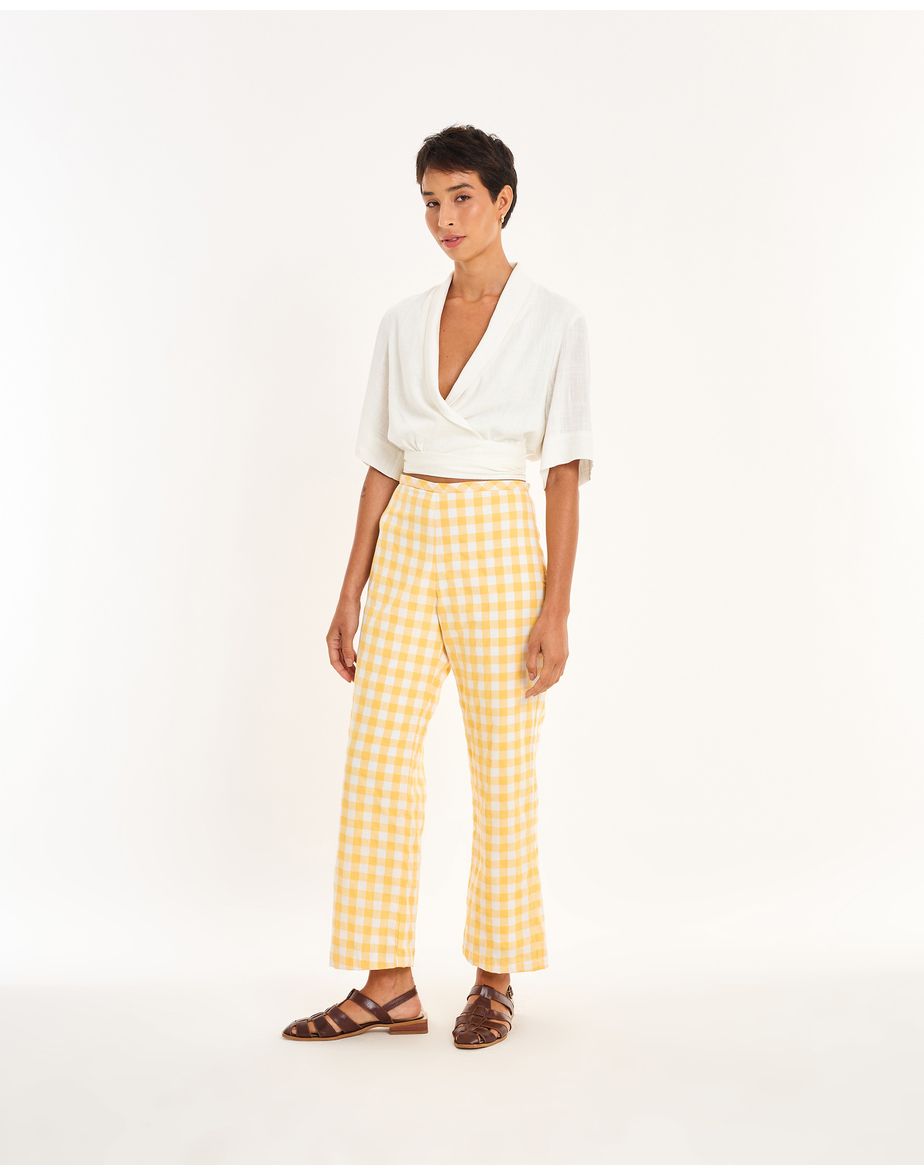 Calça vichy nos amarelo