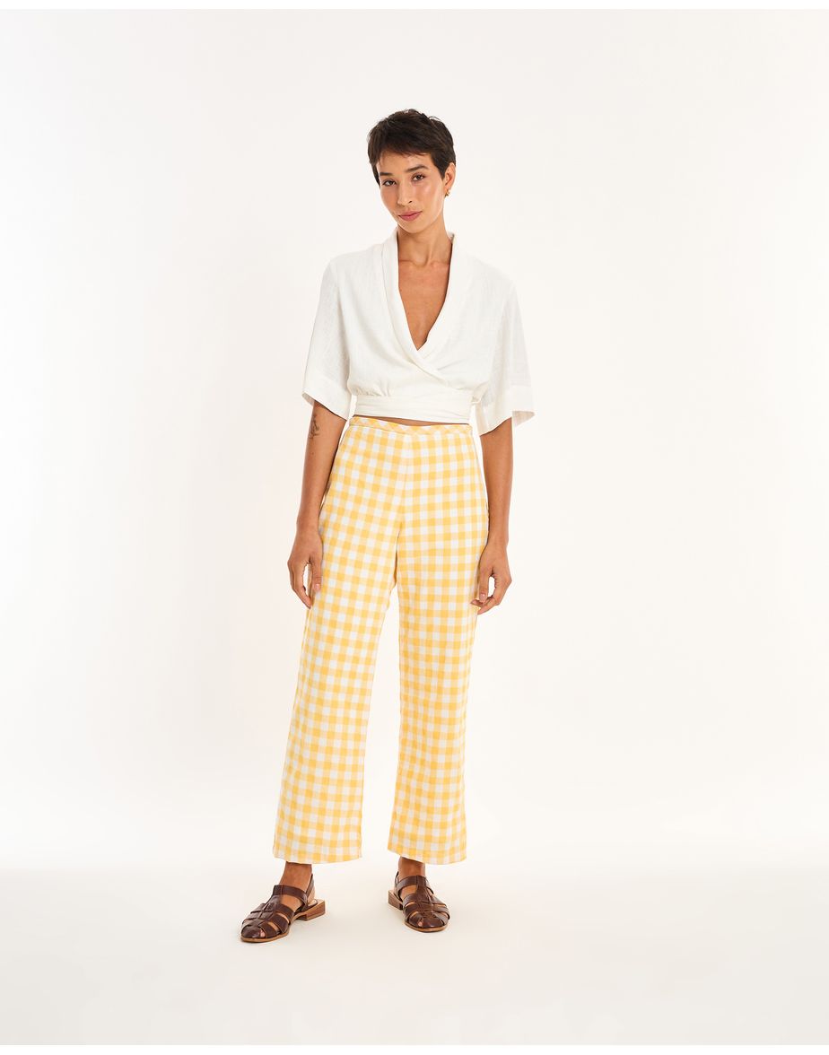 Calça vichy nos amarelo