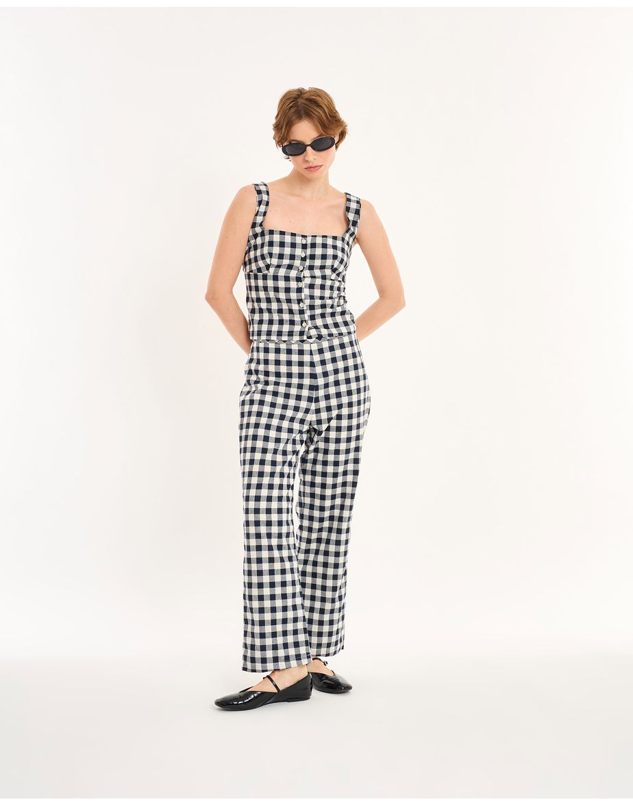 Calça vichy nos azul