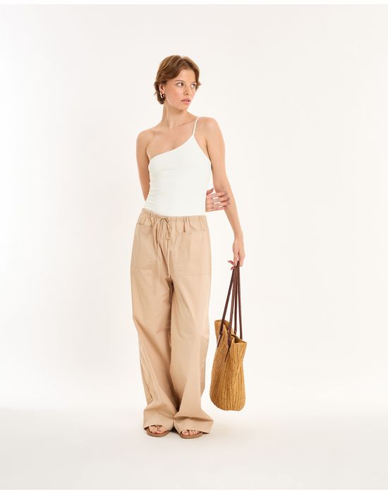 Calça tricoline nos bege