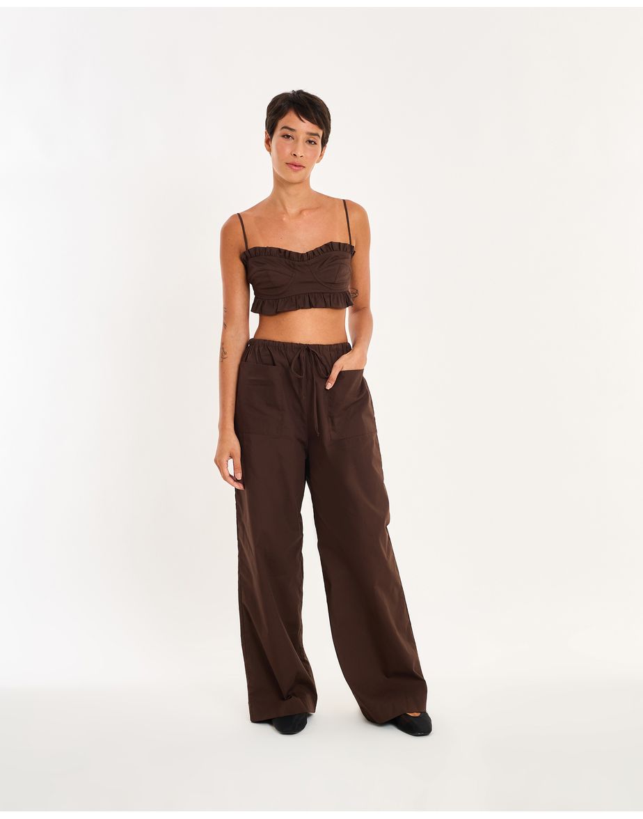 Calça tricoline nos marrom