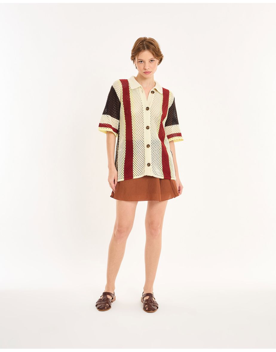 Camisa tricot vintage nos listrado marrom