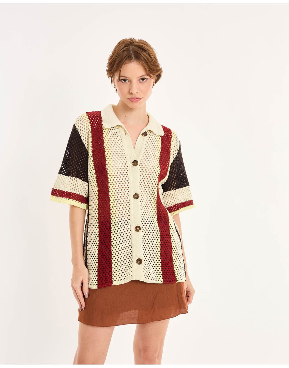 Camisa tricot vintage nos listrado marrom