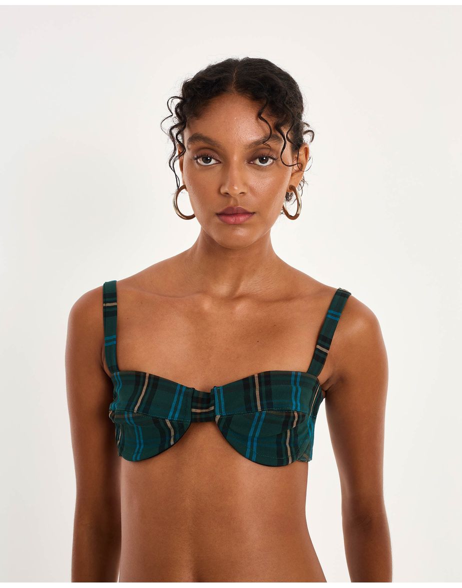Top madras bel xadrez verde