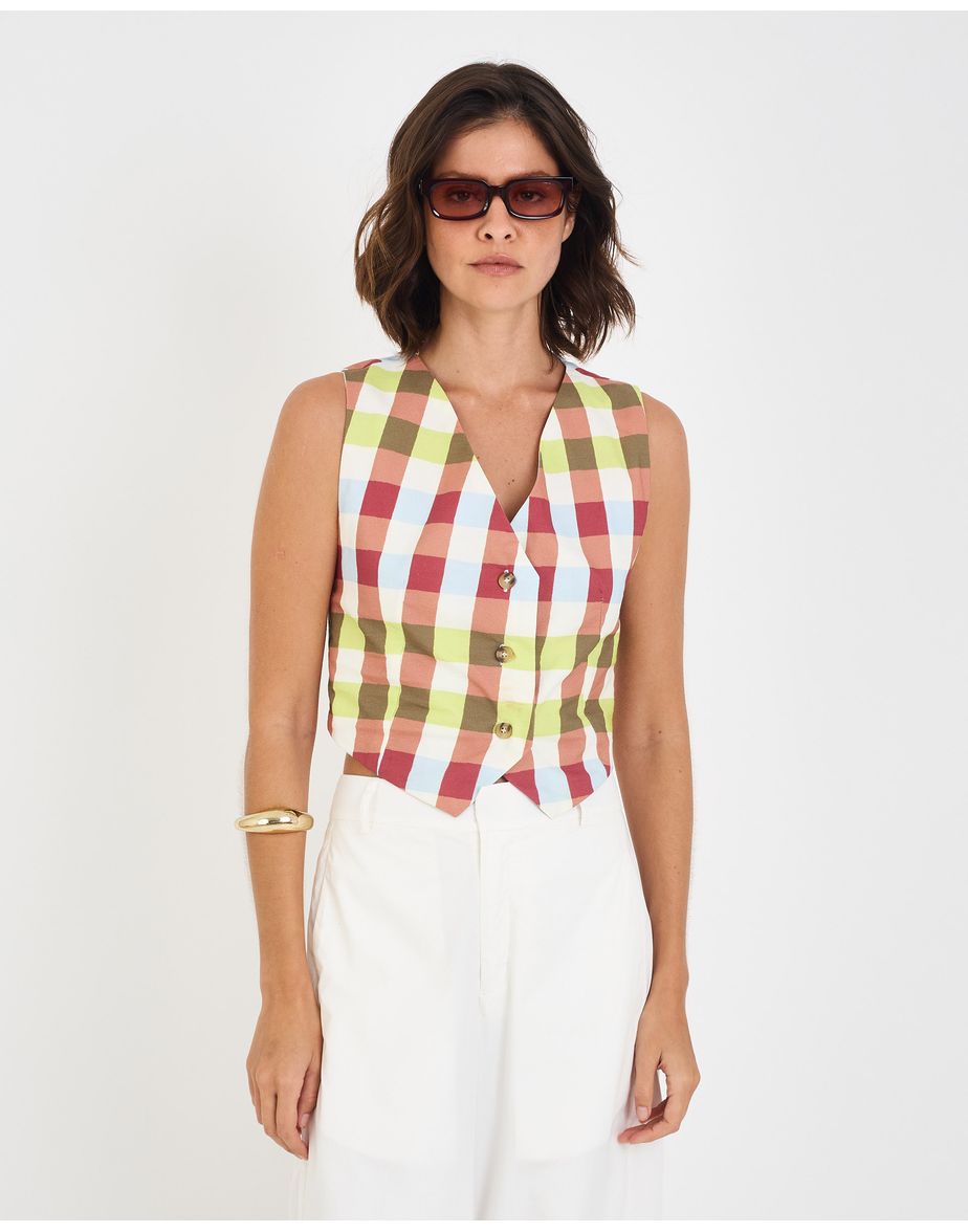 Top tricoline mel estampado