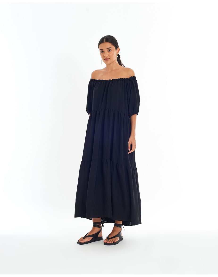 Vestido ombro ver preto