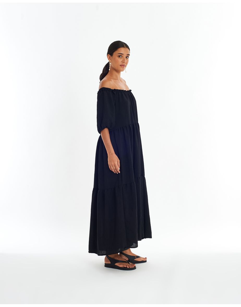 Vestido ombro ver preto