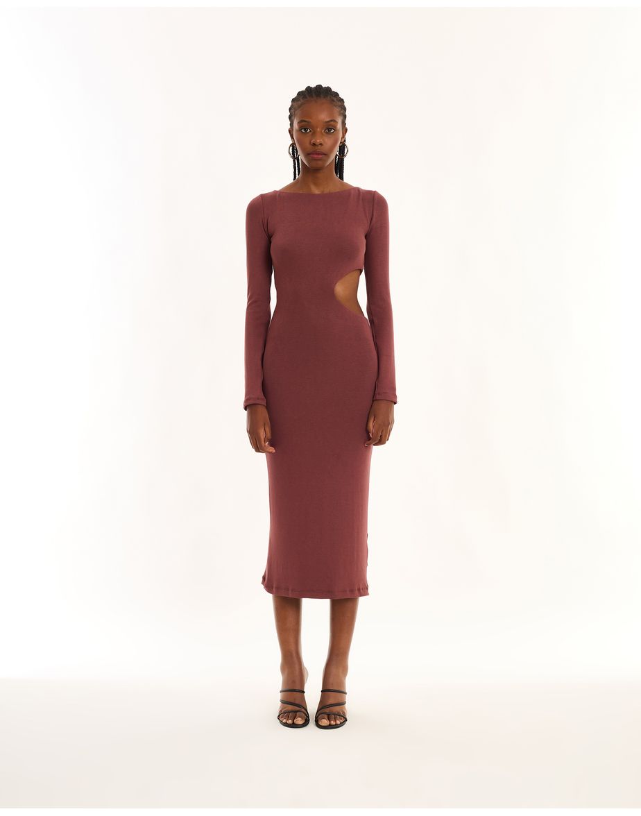 Vestido vazado urb marrom