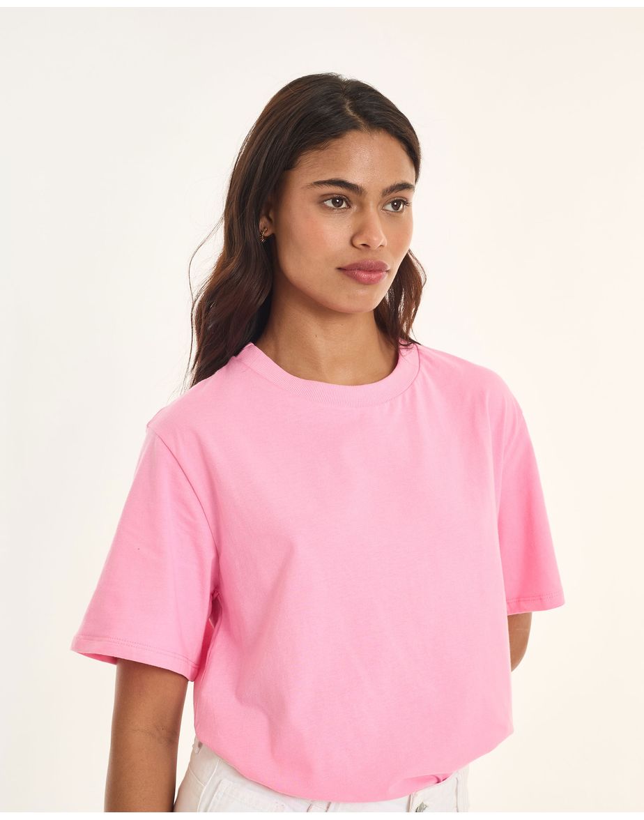 Camiseta longa tic rosa