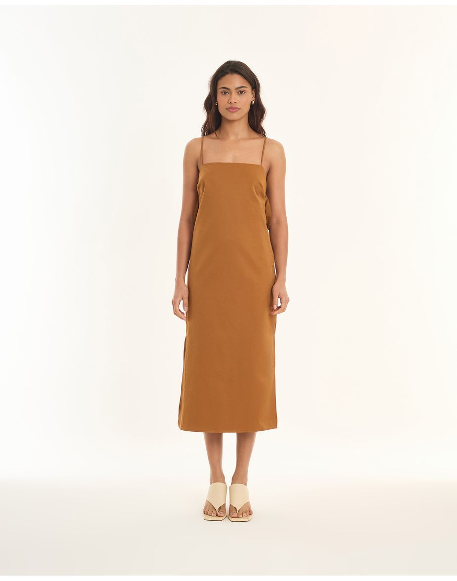Vestido babados tic marrom