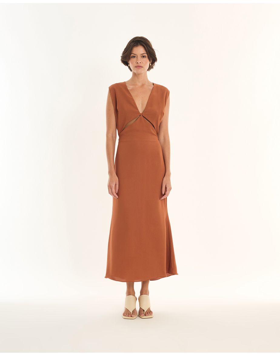 Vestido vazado ade marrom