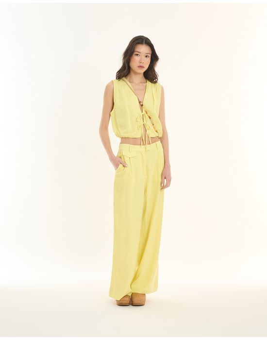 Calça pregas ess amarelo