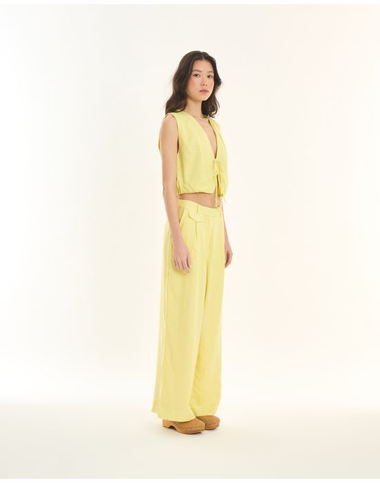 Calça pregas ess amarelo