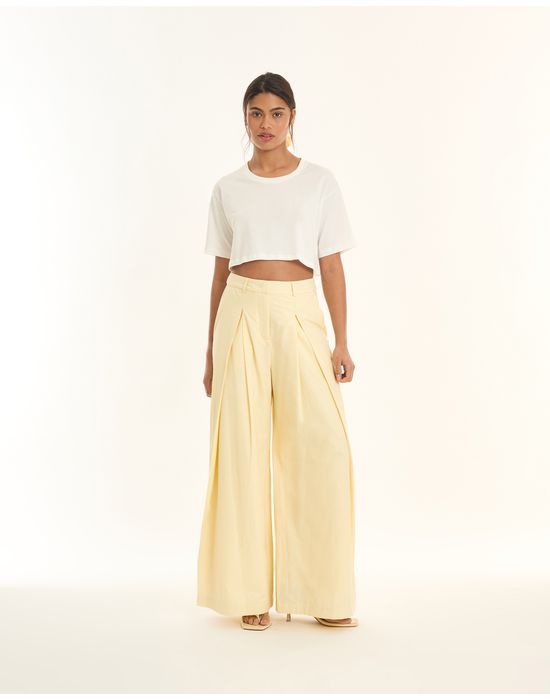 Calça pregas tic amarelo