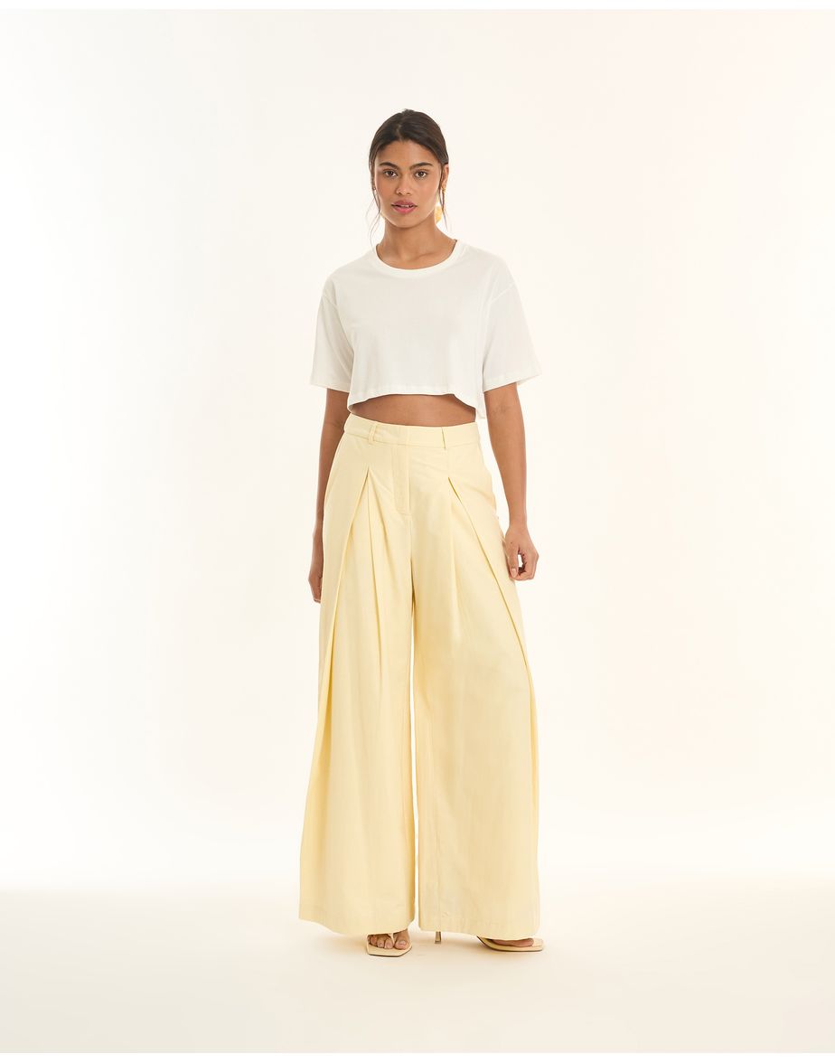 Calça pregas tic amarelo