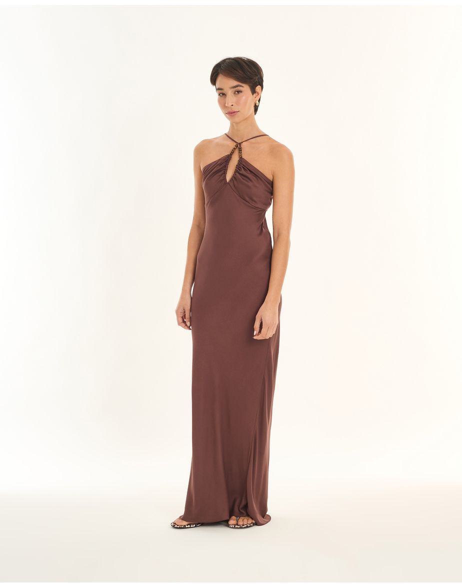 Vestido acetinado art marrom
