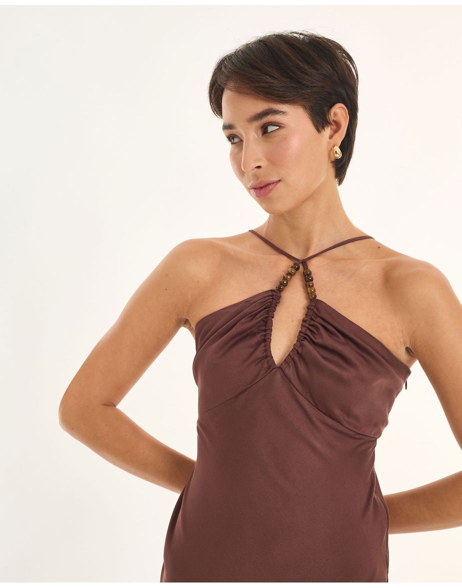 Vestido acetinado art marrom
