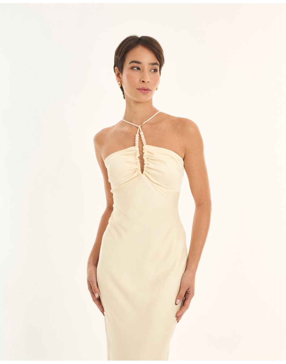 Vestido acetinado art off-white