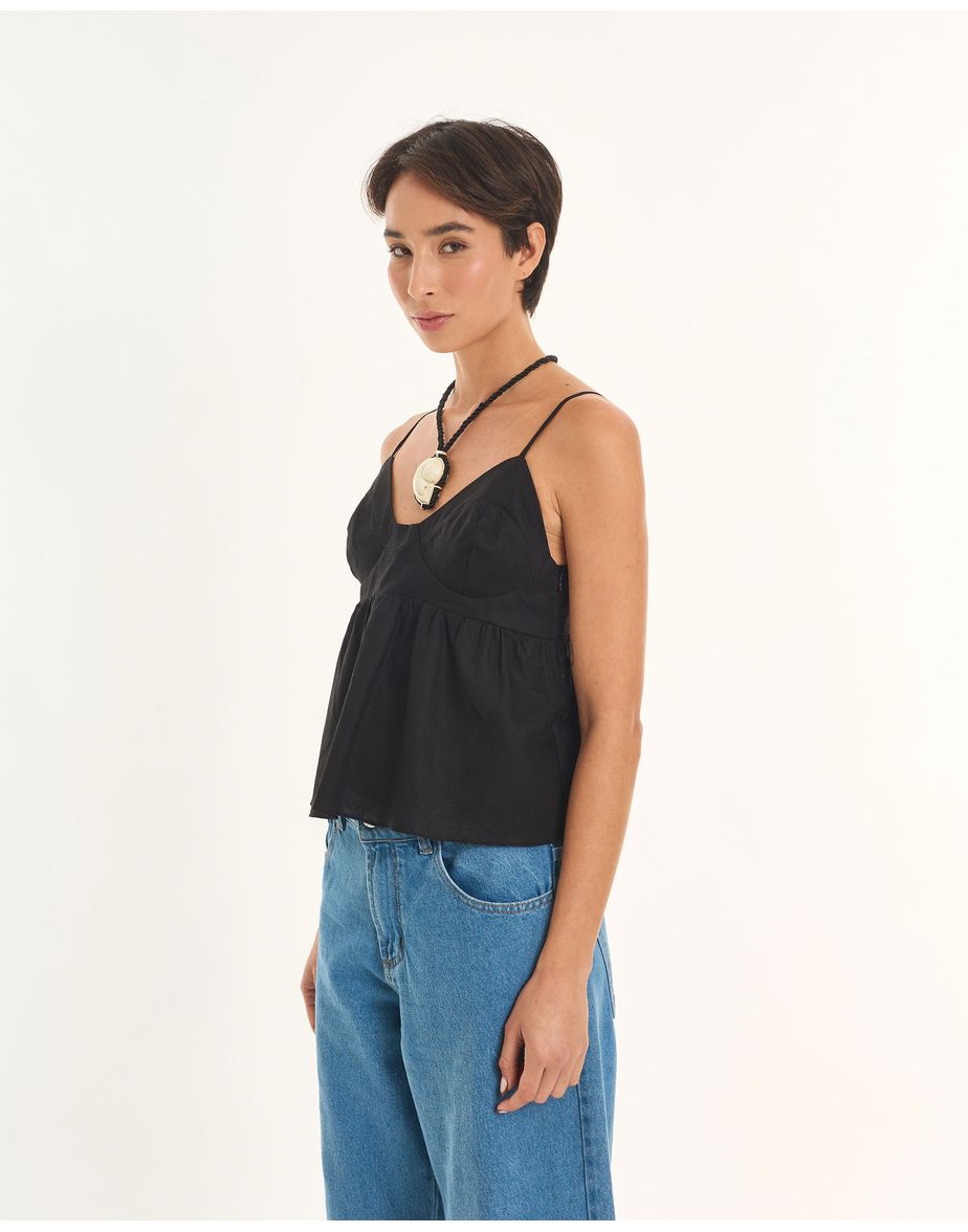 Blusa cambraia art preto