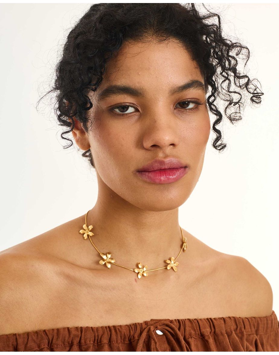 Colar flores neo dourado