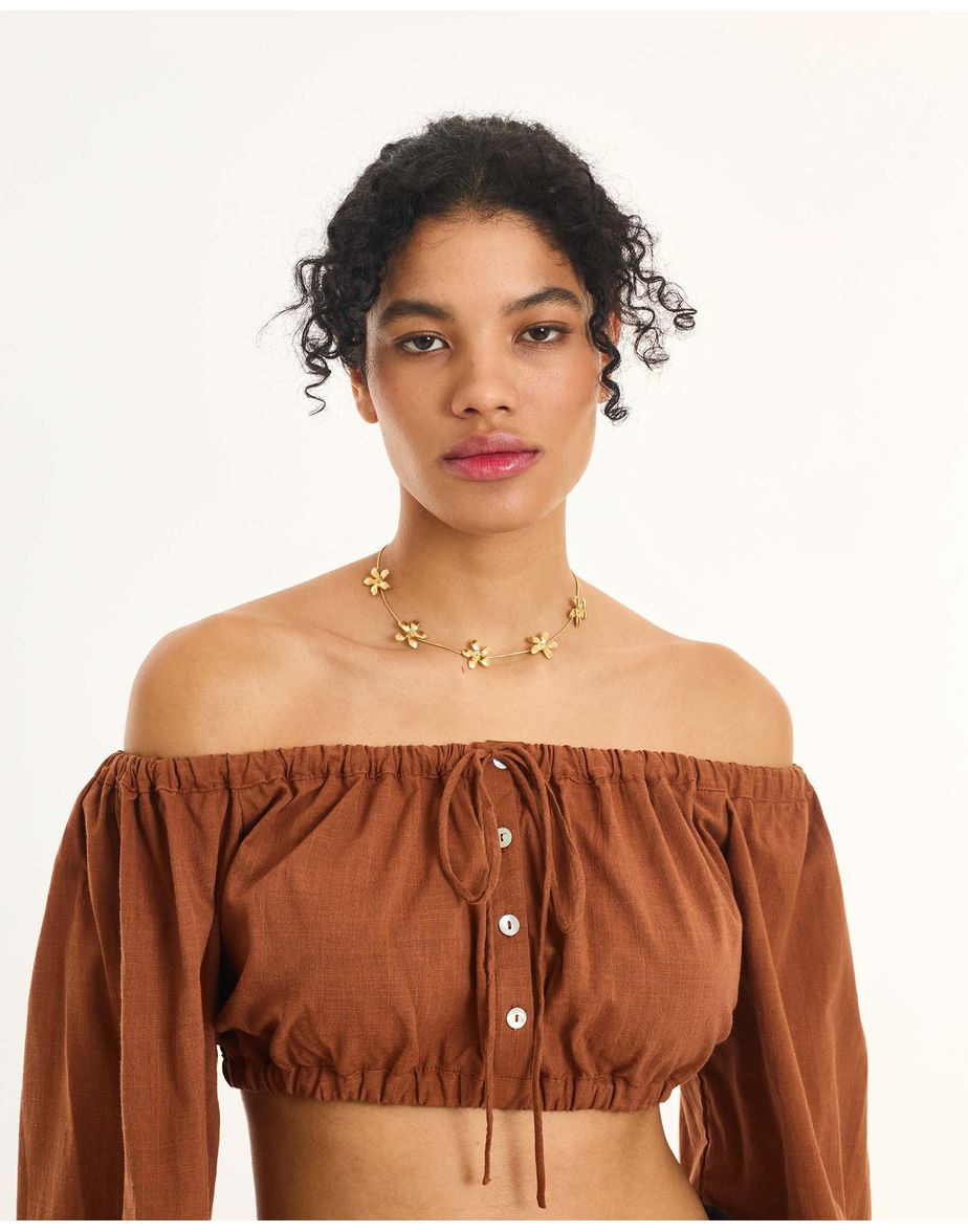 Colar flores neo dourado