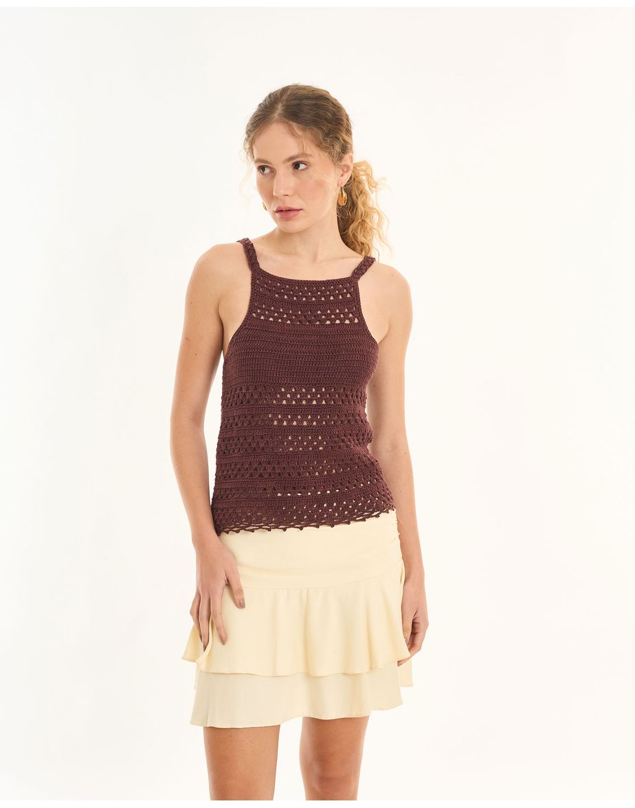 Blusa crochê tec marrom
